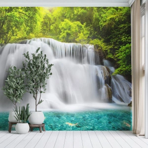 Fototapeta na mieru Premium Canvas - Speneným vodopádom od zelene k modrej - Krajina, Vodopád, národný park