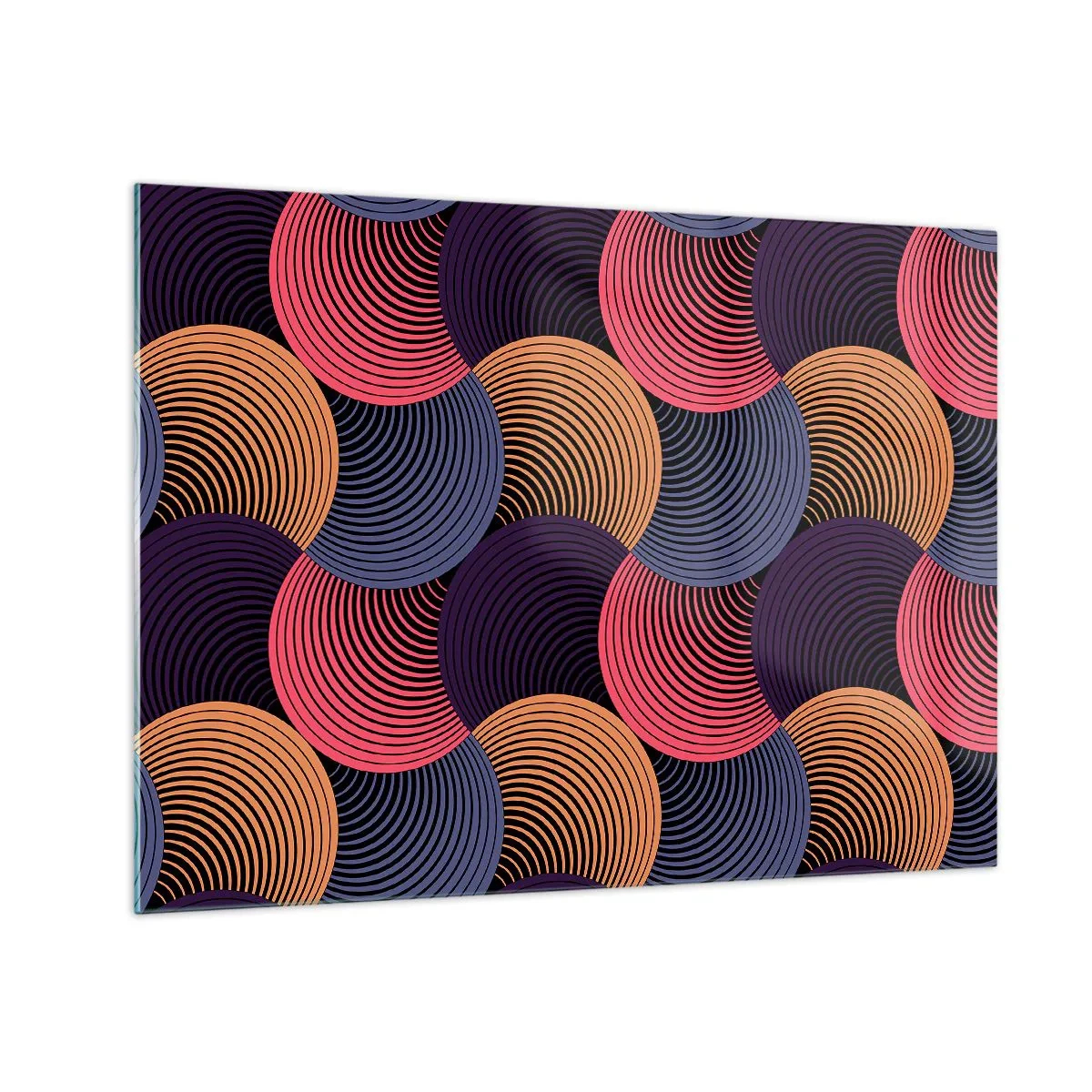 Obraz na skle - Farebné sústredné kruhy tvoriace geometrický vzor - 70x50cm - V kruhovom rytme - Moderná nástenná dekorácia do obývacej izby a spálne ARTTOR