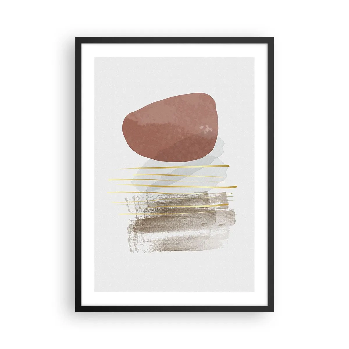 Plagát v čiernom ráme - Minimalistická abstrakcia s geometrickými tvarmi a zlatými čiarami - 50x70cm - Abstraktná kolonáda - Moderná nástenná dekorácia do obývacej izby a spálne ARTTOR