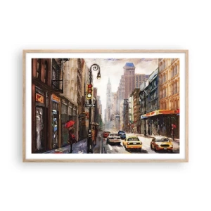 Plagát v ráme zo svetlého duba - New York – farebný aj v daždi - 91x61 cm