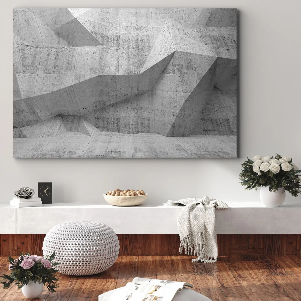 Obraz na plátne - Geometrické betónové tvary v sivej farbe - 70x50cm - Skutočná výzva - Moderná nástenná dekorácia do obývacej izby a spálne ARTTOR