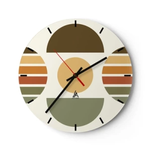 Nástenné hodiny - Geometrické polkruhy a pruhy v zemitých tónoch na svetlom pozadí - 30x30cm - Vo farbách zeme - Moderná nástenná dekorácia do obývacej izby, kuchyne a spálne ARTTOR