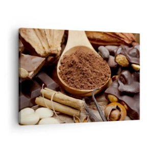 Obraz na plátne - Lyžica kakaových a čokoládových ingrediencií v rustikálnom aranžmáne - 70x50cm - Najlepšie na smútok - Moderná nástenná dekorácia do obývacej izby a spálne ARTTOR
