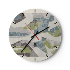 Nástenné hodiny - Geometrické abstrakcie v zelenej a modrej farbe na svetlom pozadí - 30x30cm - Kompozícia za sklom - Moderná nástenná dekorácia do obývacej izby, kuchyne a spálne ARTTOR