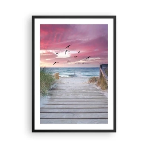 Plagát v čiernom ráme - Drevený chodník na pláži s výhľadom na more pri západe slnka - 50x70cm - Baltská impresia - Moderná nástenná dekorácia do obývacej izby a spálne ARTTOR