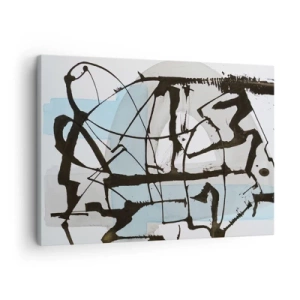 Obraz na plátne - Abstraktné čiary a tvary v modrej a čiernej farbe - 70x50cm - Aj napriek tomu modrý - Moderná nástenná dekorácia do obývacej izby a spálne ARTTOR