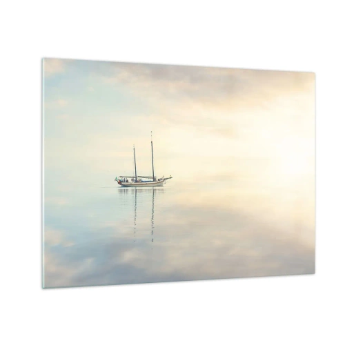 Obraz na skle - Plachetnica unášaná pokojným morom za úsvitu - 70x50cm - V mori ticha - Moderná nástenná dekorácia do obývacej izby a spálne ARTTOR
