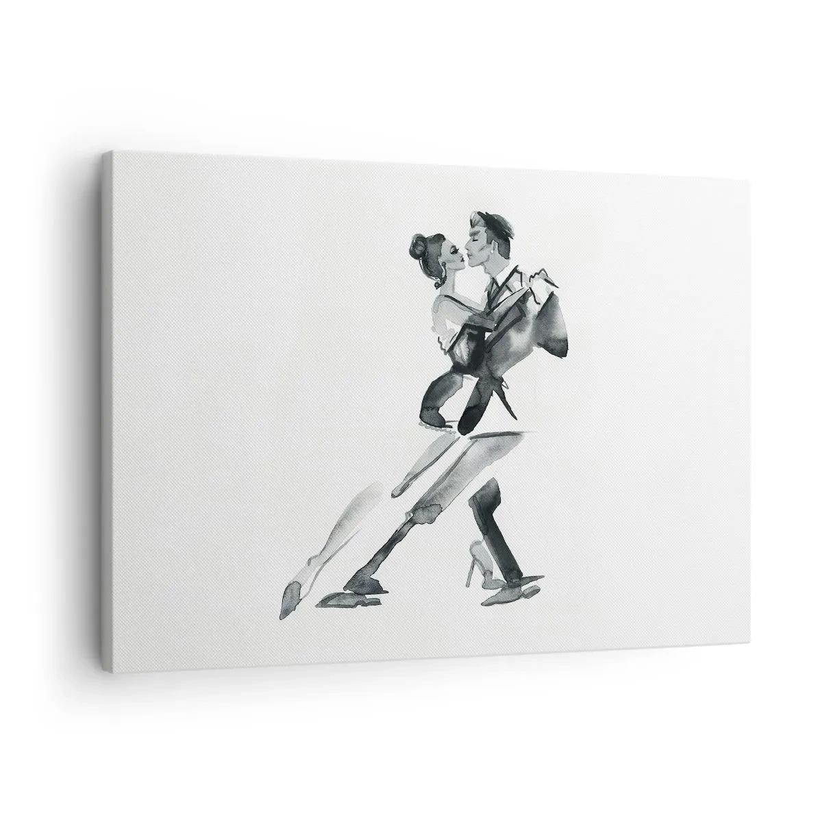 Obraz na plátne - Jemná ilustrácia páru tancujúceho v monochromatickom štýle. - 70x50cm - V jednom rytme - Moderná nástenná dekorácia do obývacej izby a spálne ARTTOR