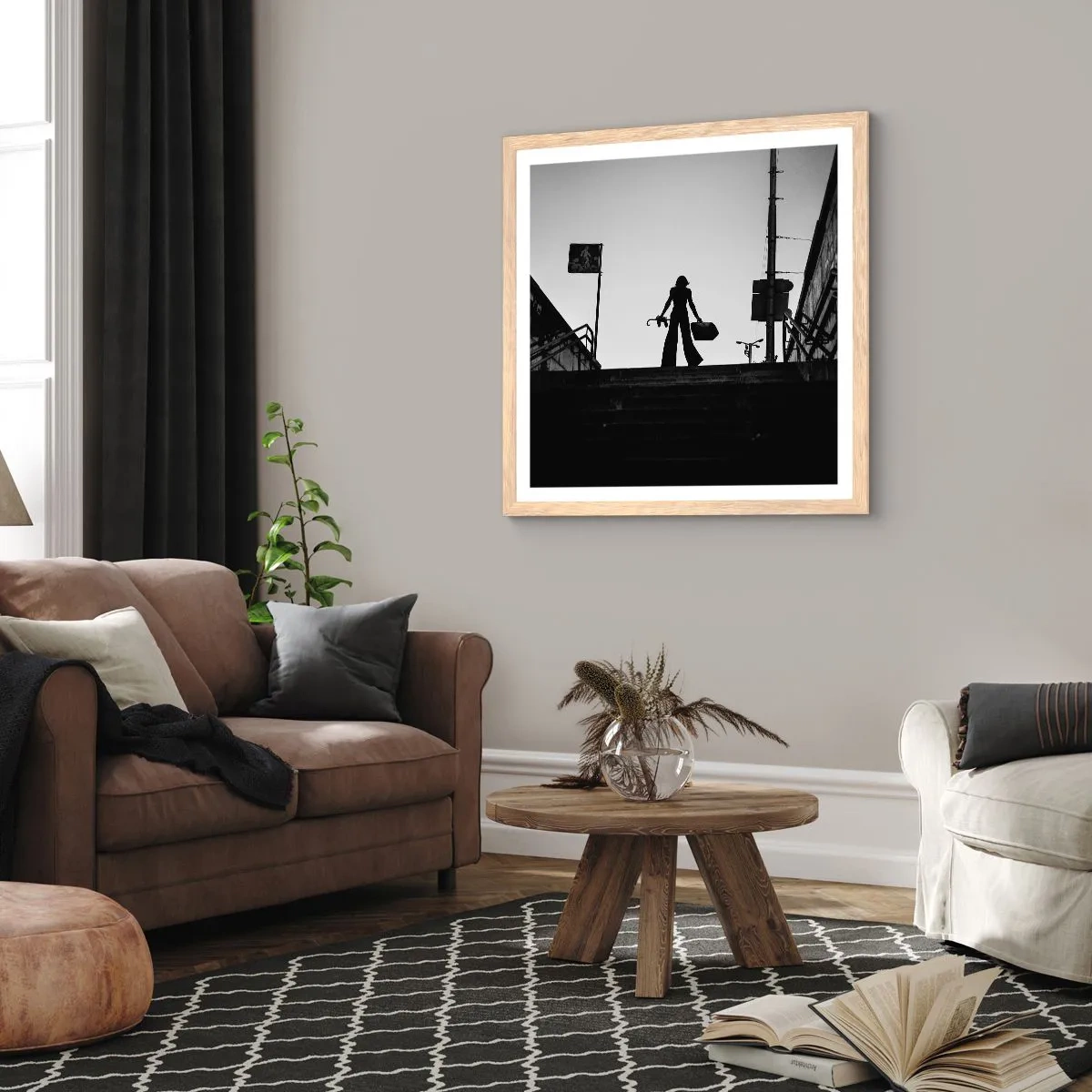 Plagát v ráme zo svetlého duba - Mestská cesta - 60x60 cm