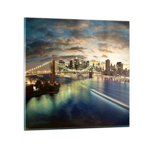 Obraz na skle - Žiarivý večer nad Manhattanom - 70x70 cm
