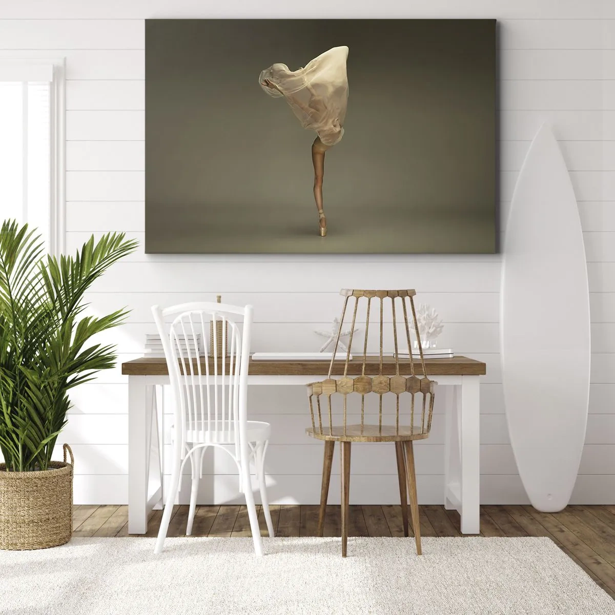 Obraz na plátne - Tanečník vznášajúci sa vo vzduchu s látkou - 70x50cm - Hneď poletí - Moderná nástenná dekorácia do obývacej izby a spálne ARTTOR