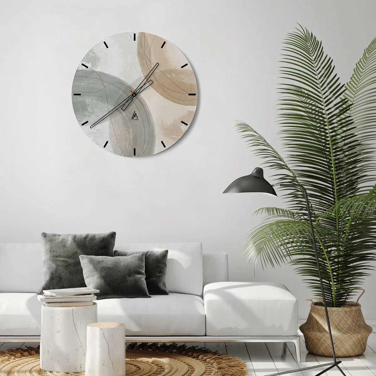 Nástenné hodiny - Abstraktné prelínajú sa tvary v béžových odtieňoch - 30x30cm - Prenikanie svetov - Moderná nástenná dekorácia do obývacej izby, kuchyne a spálne ARTTOR