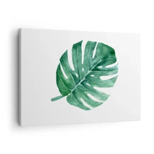 Obraz na plátne - Zelený list monstery v minimalistickom štýle - 70x50cm - Zelený koncept - Moderná nástenná dekorácia do obývacej izby a spálne ARTTOR