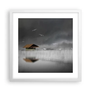 Plagát v bielom ráme - Úkryt pred dažďom - 40x40 cm