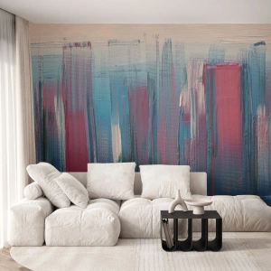 Fototapeta Premium Canvas - Vertikálna kompozícia v modrej a červenej - Kus, Abstrakcia, Maľovať - 400x280 cm