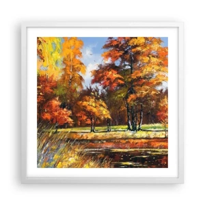 Plagát v bielom ráme - Krajinka v zlatej a hnedej - 50x50 cm