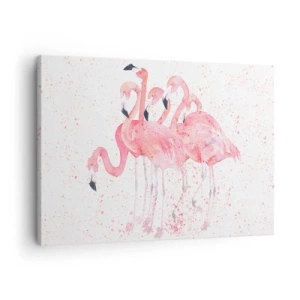 Obraz na plátne - Ružové plameniaky v umeleckom akvarelovom štýle - 70x50cm - Ružový ansámbl - Moderná nástenná dekorácia do obývacej izby a spálne ARTTOR