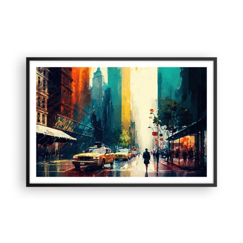 Plagát v čiernom ráme - New York – tu je aj dážď farebný - 91x61 cm