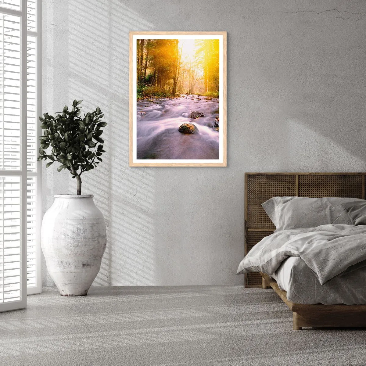 Plagát v ráme zo svetlého duba - Malachit v strieborno-zlatej podobe - 70x100 cm