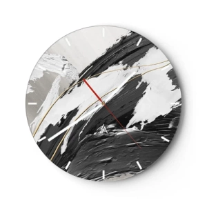 Nástenné hodiny - Dynamické ťahy štetcom v čiernej, bielej a sivej farbe - 30x30cm - Veľkorysá abstrakcia - Moderná nástenná dekorácia do obývacej izby, kuchyne a spálne ARTTOR