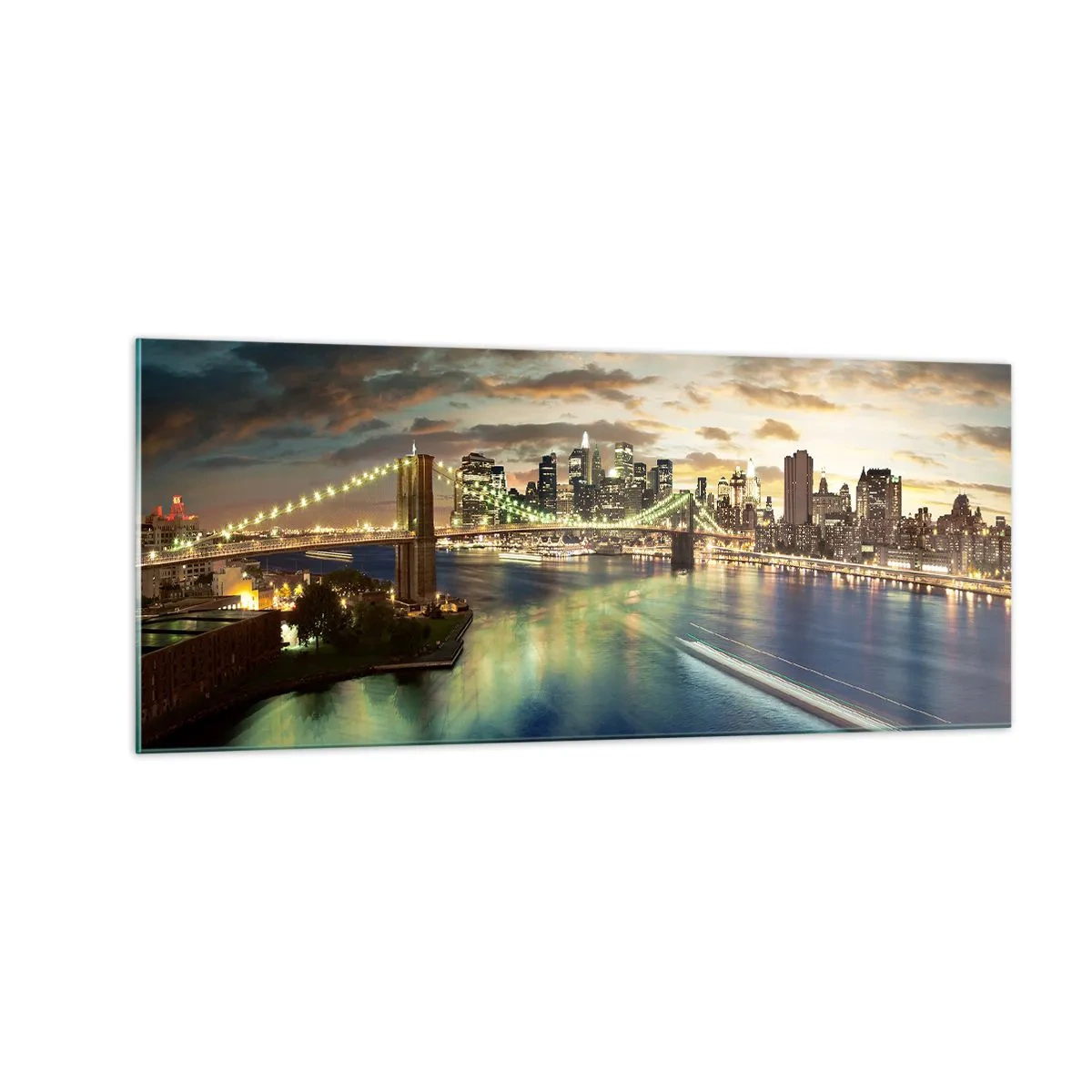 Obraz na skle - Žiarivý večer nad Manhattanom - 100x40 cm