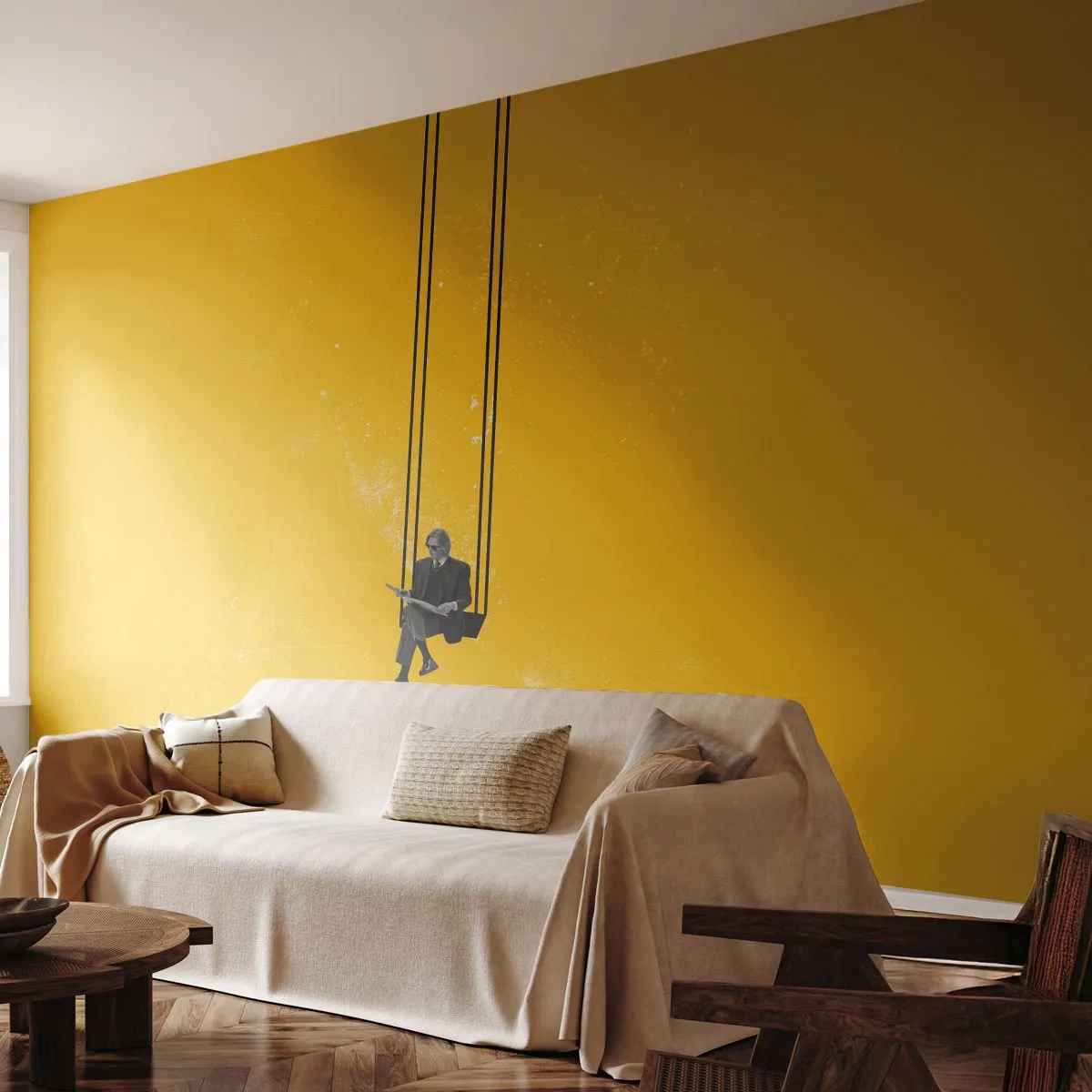 Fototapeta Premium Canvas - Deň ako každý iný - Moderné umenie, Hojdačka, Muž - 250x175 cm