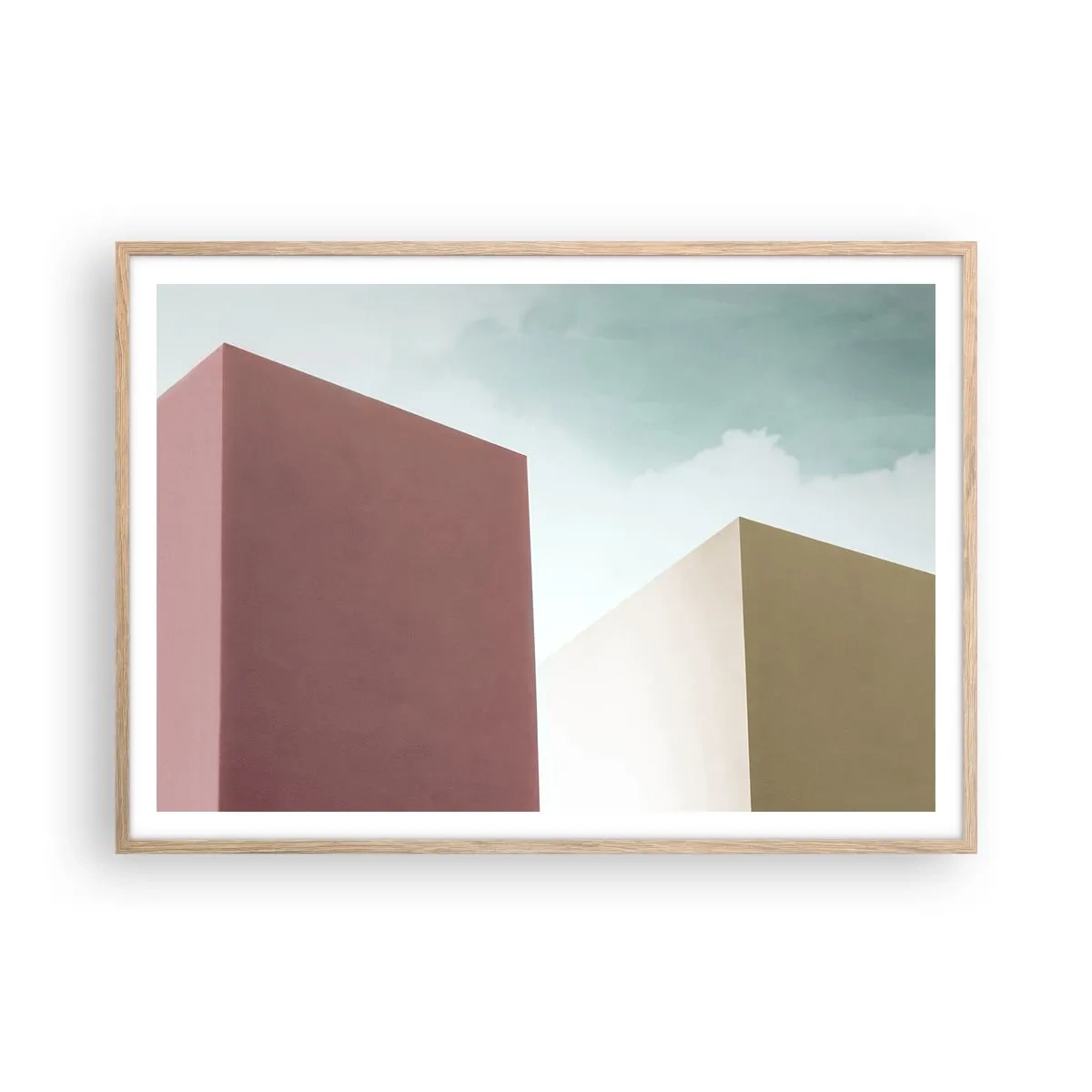 Plagát v ráme zo svetlého duba - Geometria slnečného leta - 100x70 cm