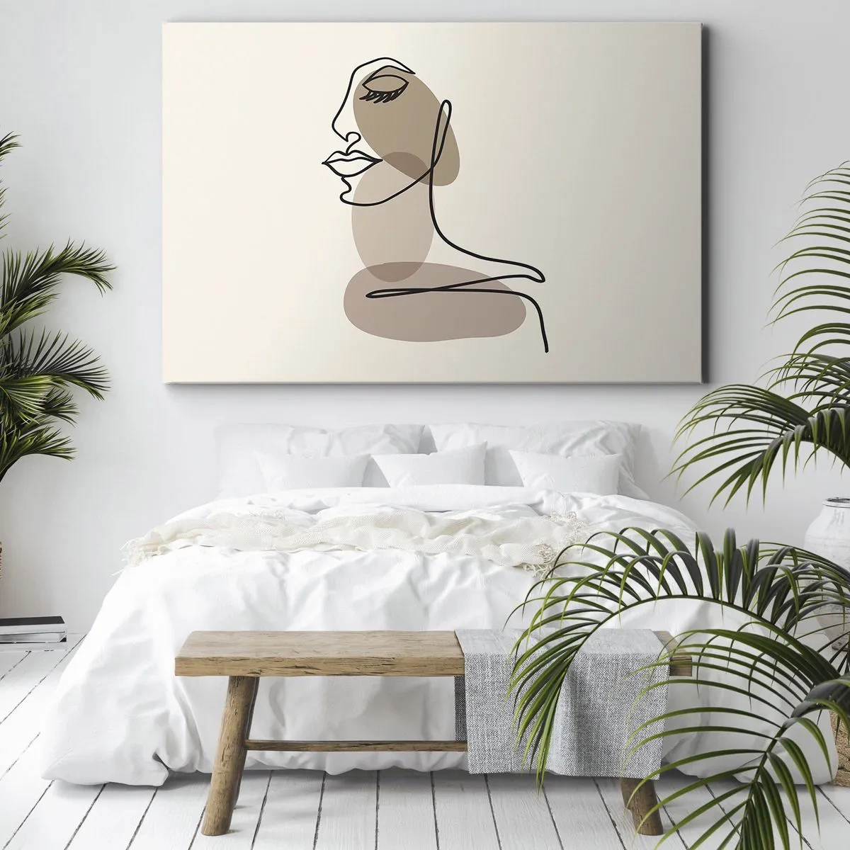 Obraz na plátne - Ženský profil v minimalistickom štýle linkovej grafiky - 70x50cm - Určitá línia krásy - Moderná nástenná dekorácia do obývacej izby a spálne ARTTOR