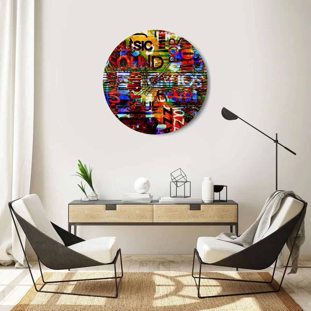 Nástenné hodiny - Farebná hudobná téma s titulkami - 30x30cm - Všetky farby tónu - Moderná nástenná dekorácia do obývacej izby, kuchyne a spálne ARTTOR