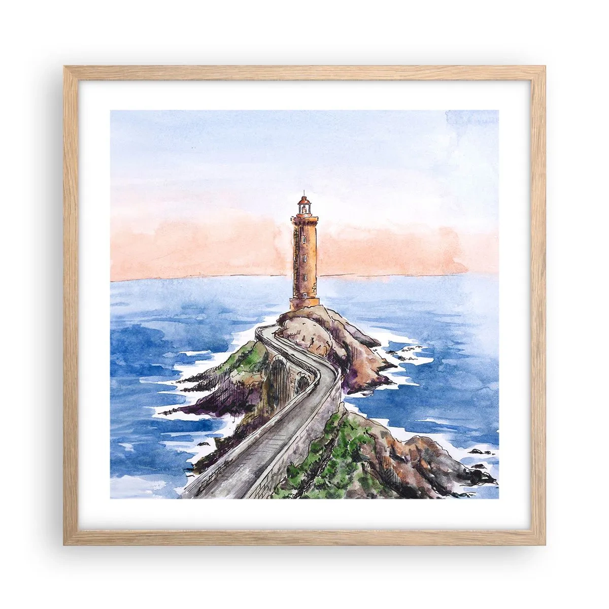 Plagát v ráme zo svetlého duba - Tvárou v tvár moru - 50x50 cm