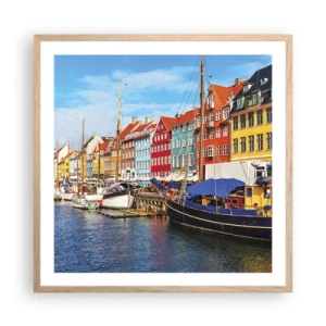 Plagát v ráme zo svetlého duba - Radostné nábrežie - 60x60 cm