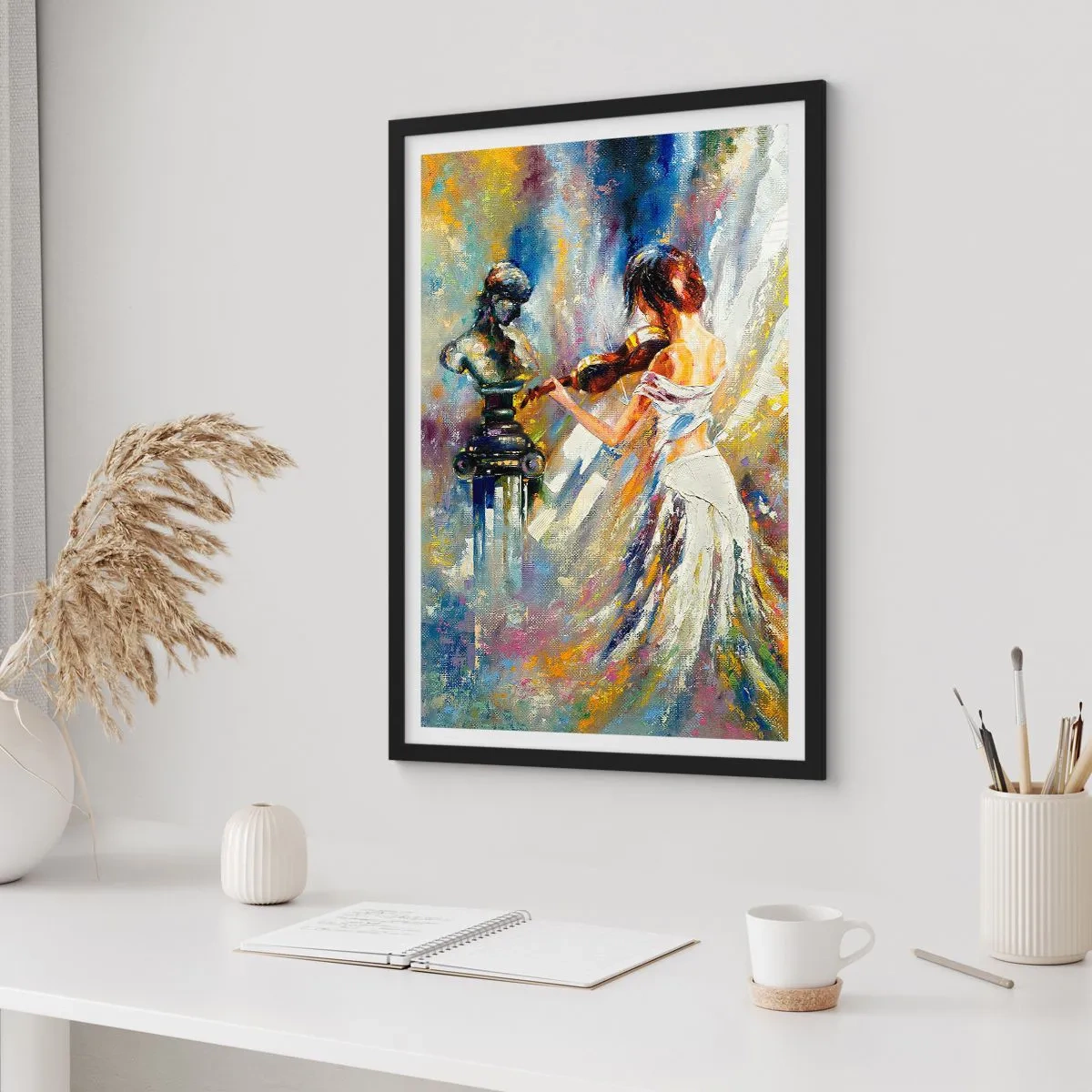 Plagát v čiernom ráme - Abstraktná scéna ženy hrajúcej na husliach - 50x70cm - Oživenie citom - Moderná nástenná dekorácia do obývacej izby a spálne ARTTOR