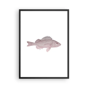 Plagát v čiernom ráme - Grafika ryby na bielom pozadí v minimalistickom štýle - 50x70cm - Ryba s veľkými očami - Moderná nástenná dekorácia do obývacej izby a spálne ARTTOR