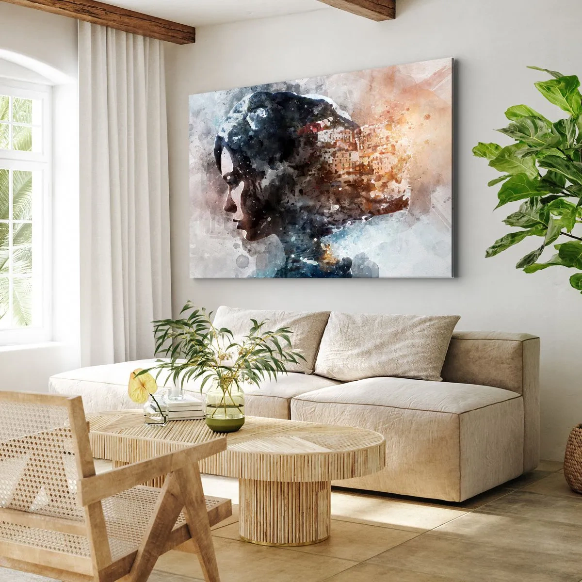 Obraz na plátne - Príbeh o dievčati s mestom v pozadí - 100x70 cm