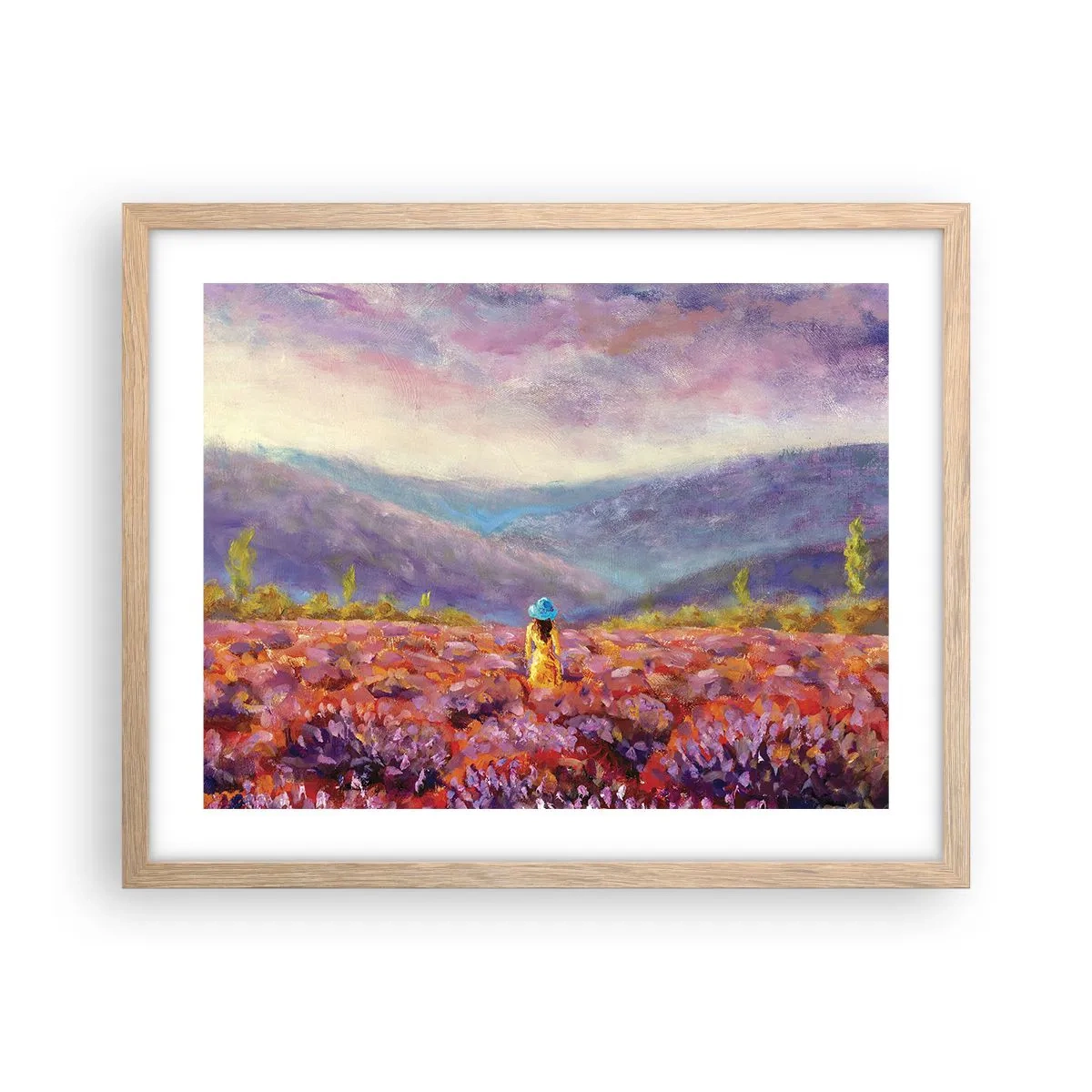 Plagát v ráme zo svetlého duba - V levanduľovom svete - 50x40 cm