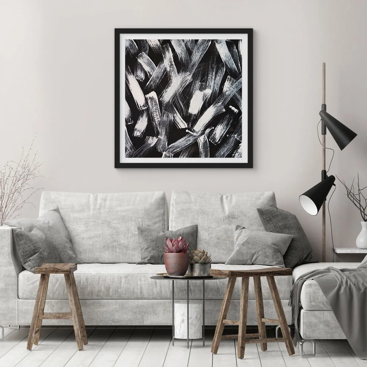 Plagát v čiernom ráme - Abstrakcia v industriálnom duchu - 30x30 cm