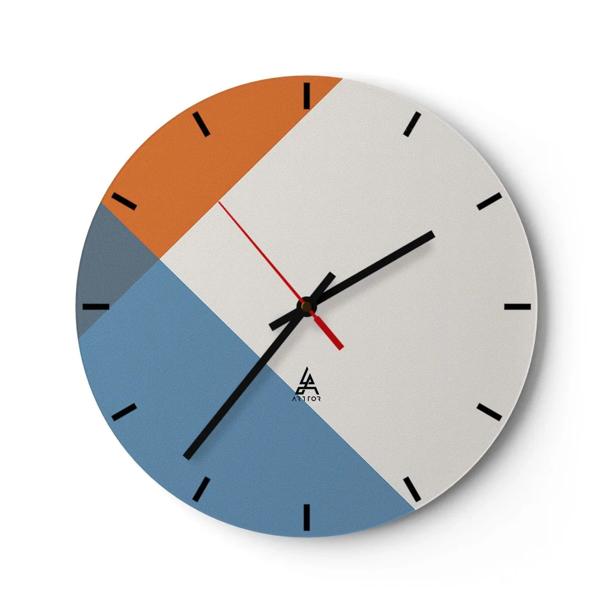 Nástenné hodiny - Abstraktné geometrické vzory v zemitých a modrých tónoch - 30x30cm - Pod uhlom… - Moderná nástenná dekorácia do obývacej izby, kuchyne a spálne ARTTOR