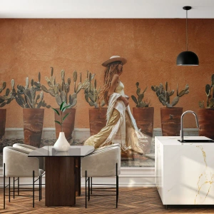 Samolepiaca Fototapeta Deluxe Sticker - V hippie štýle - Boho, Žena, Kaktusy - 300x210 cm