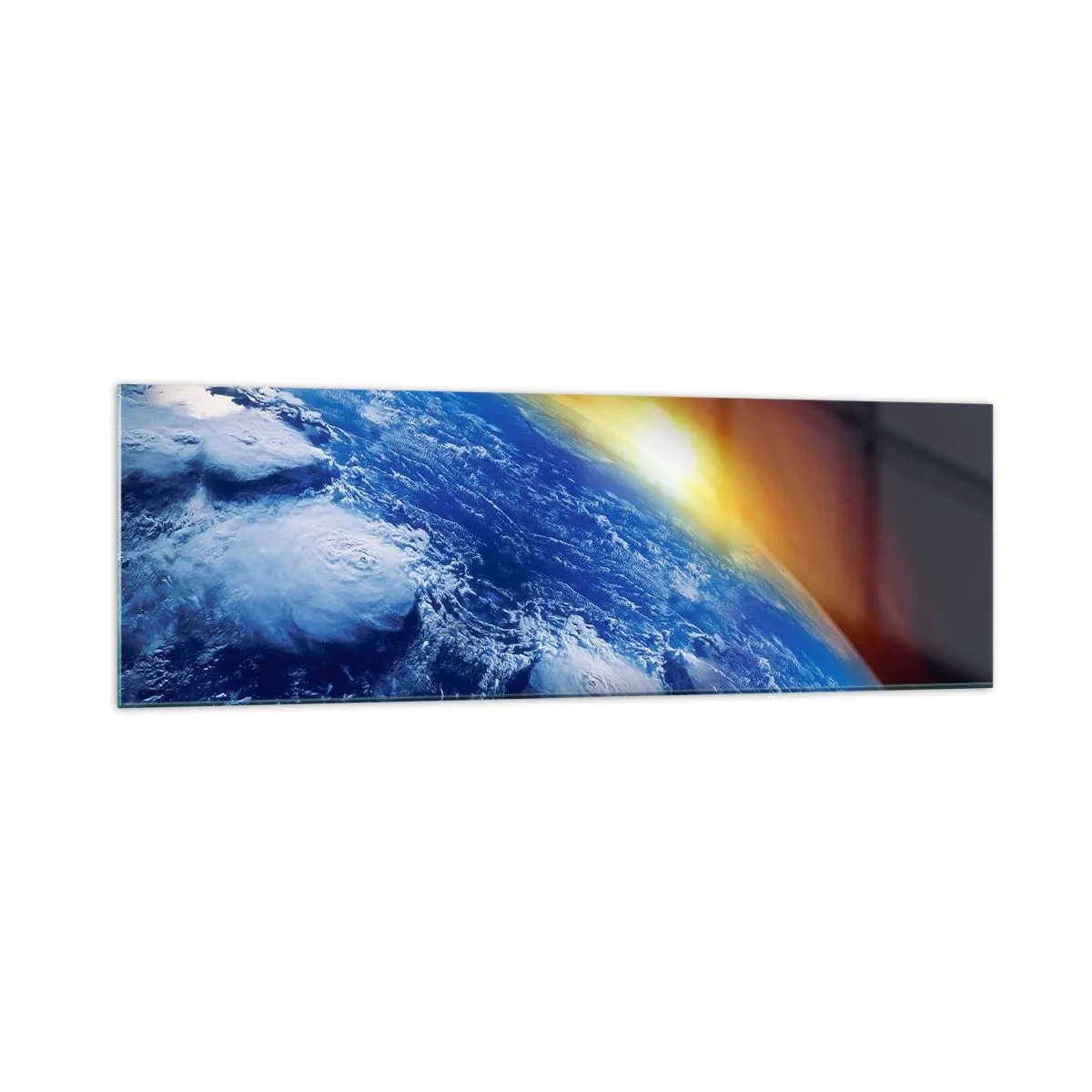 Obraz na skle - Východ slnka nad modrou planétou - 160x50 cm