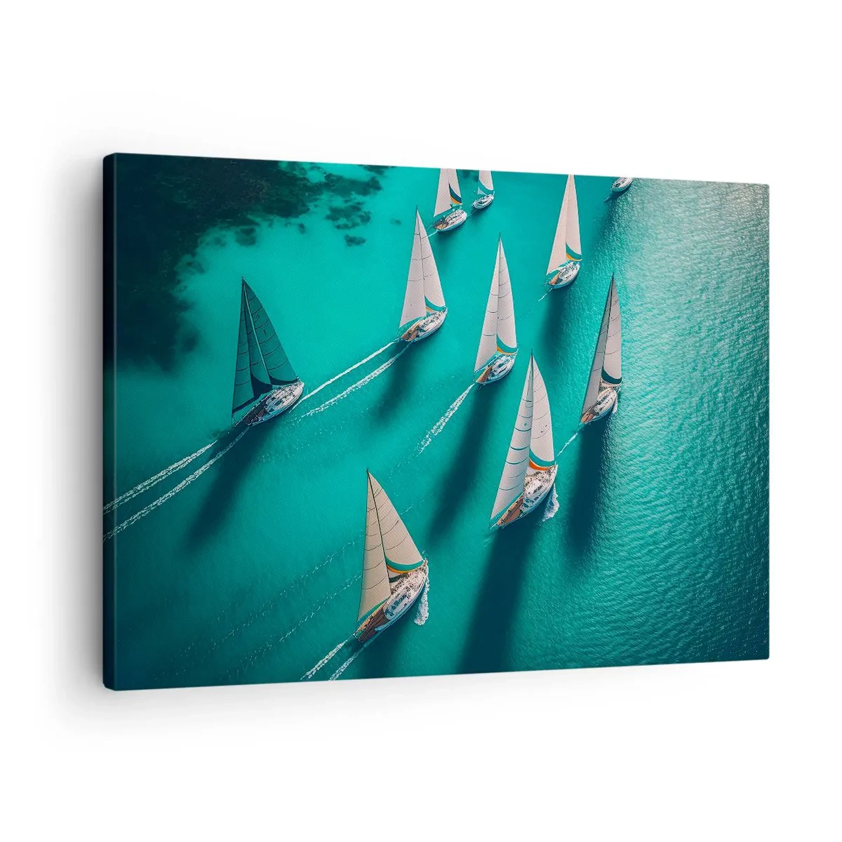 Obraz na plátne - Jachty na tyrkysovej vode v dynamickom pohybe - 70x50cm - Zápasenie s vetrom - Moderná nástenná dekorácia do obývacej izby a spálne ARTTOR
