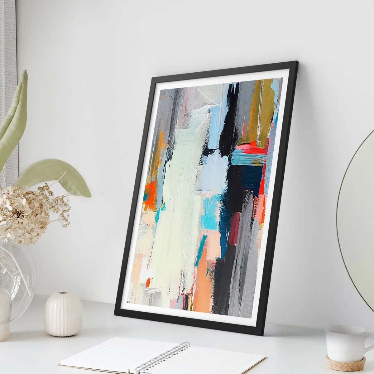 Plagát v čiernom ráme - Abstraktná farebná kompozícia v expresívnom štýle - 50x70cm - Nejaký spôsob? - Moderná nástenná dekorácia do obývacej izby a spálne ARTTOR