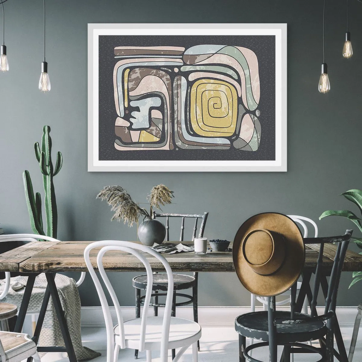 Plagát v bielom ráme - Abstrakcia v predkolumbovskom duchu - 100x70 cm