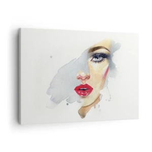 Obraz na plátne - Akvarelová portrét ženy s intenzívnym pohľadom. - 70x50cm - Odraz v kvapke vody - Moderná nástenná dekorácia do obývacej izby a spálne ARTTOR