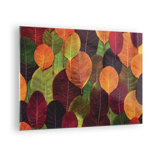 Obraz na skle - Farebné jesenné lístie v umeleckom aranžmáne - 70x50cm - Jesenná mozaika - Moderná nástenná dekorácia do obývacej izby a spálne ARTTOR