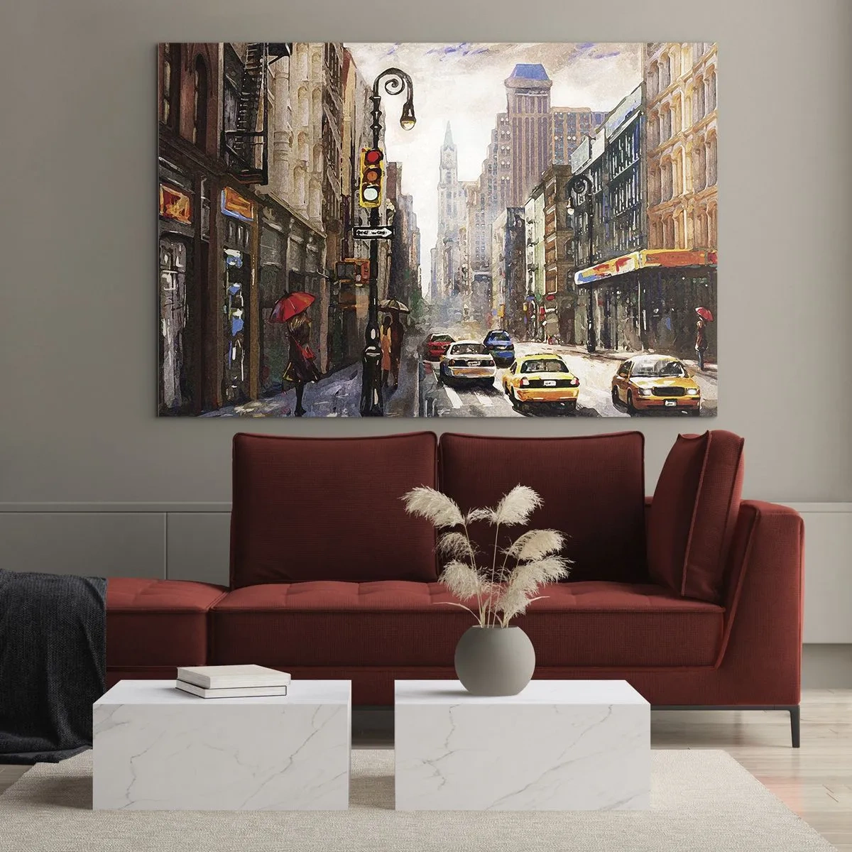 Obraz na skle - New York – farebný aj v daždi - 70x50cm - New York – farebný aj v daždi - Moderná nástenná dekorácia do obývacej izby a spálne ARTTOR