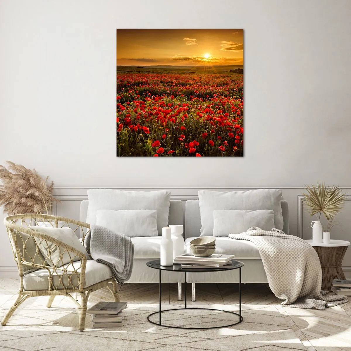 Obraz na skle - Medzi vlnami šumiacich lúk, medzi záplavou kvetov - 70x70 cm