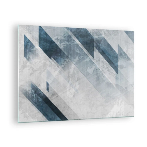 Obraz na skle - Geometrické pruhy v odtieňoch sivej a námorníckej modrej - 70x50cm - Priestorová kompozícia – pohyb šedej - Moderná nástenná dekorácia do obývacej izby a spálne ARTTOR