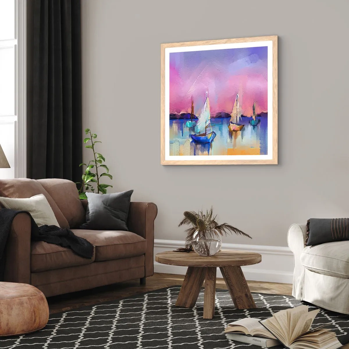 Plagát v ráme zo svetlého duba - Smer: široká voda - 60x60 cm