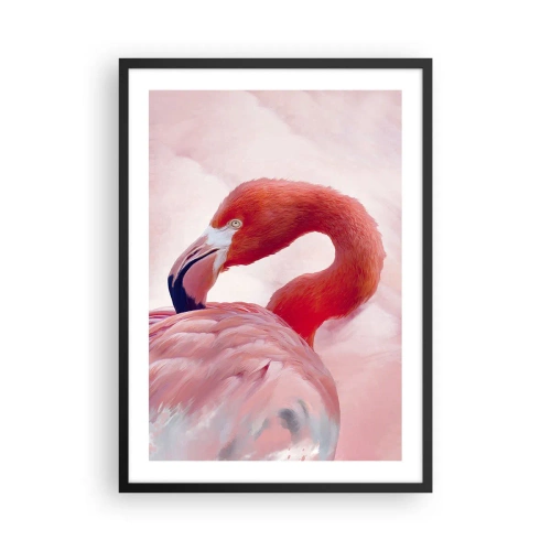Plagát v čiernom ráme - Ružový plameniak na svetlom pozadí - 50x70cm - Vtáčia krása - Moderná nástenná dekorácia do obývacej izby a spálne ARTTOR