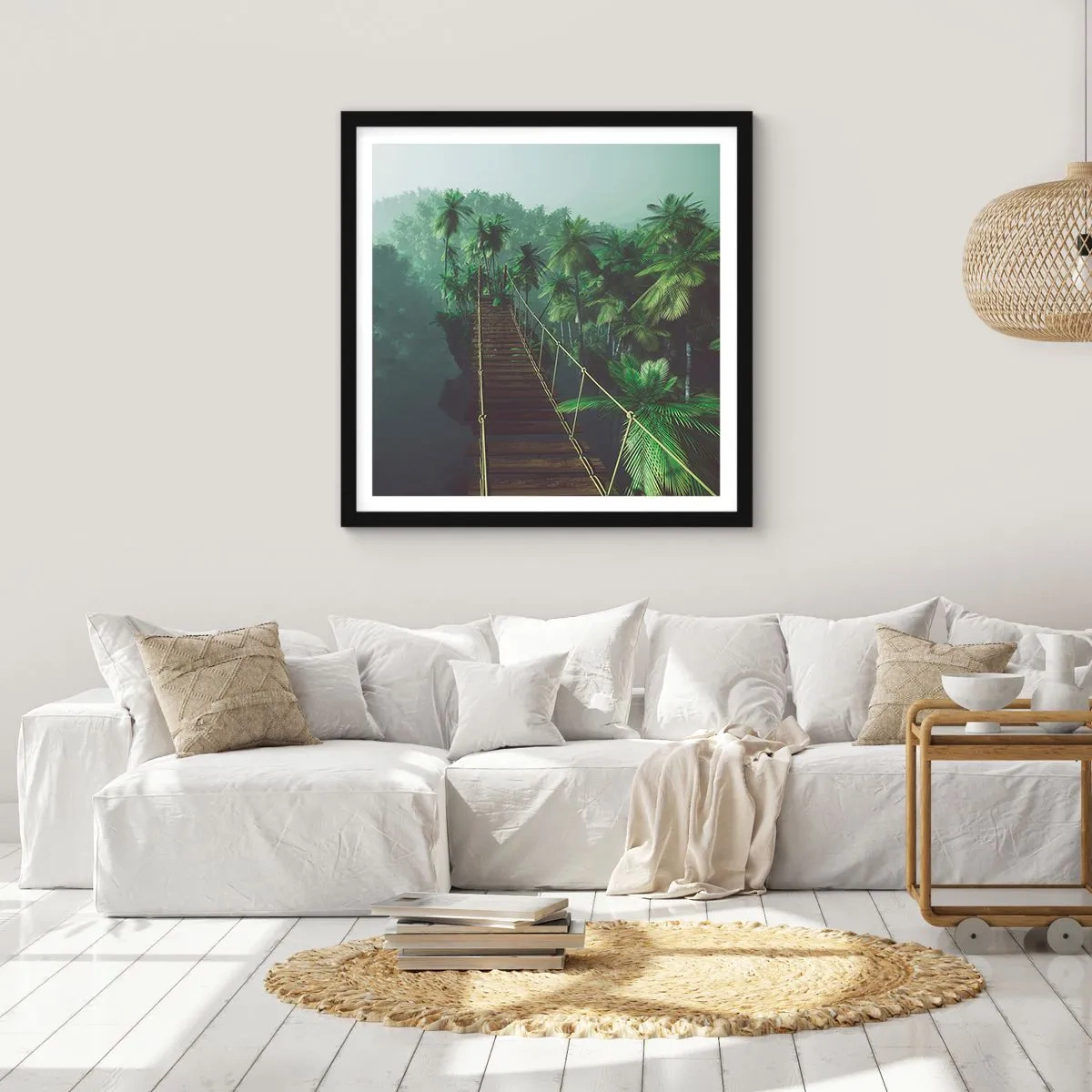 Plagát v čiernom ráme - Pri vodopáde zelene - 60x60 cm